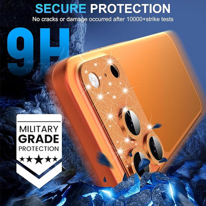 Suoman for iPhone 17 Pro Camera Lens Protector, [All-in-one] [Strong-Adhesion] Bling Glitter Independent Metal Frame Tempered Glass Camera Lens Cover -Orange