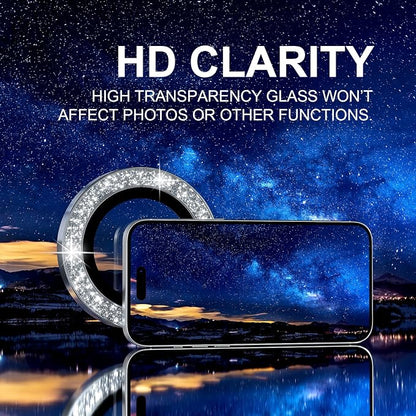 Choiche Compatible for iPhone 17 Pro/iPhone 17 Pro Max Camera Lens Protector Bling, 9H Tempered Glass Camera Cover Screen Protector Metal Ring Decoration Accessories (Glitter-Silver)