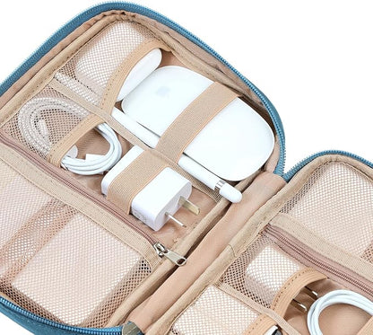 NISHEL Travel Cord Organizer, Electronic Cable Accessories Storage Bag | Bag for chargers, cables, phones, hard drives, USB devices and SD cards, ideal for travel and daily use, Lake-Blue