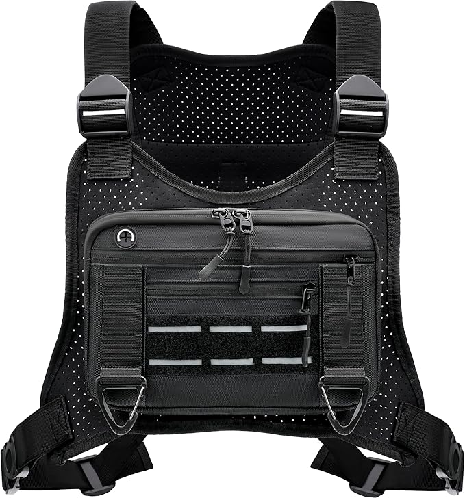 Sports Chest Bag for Men, Lightweight Water-Resistant Running Chest Pack for Workouts, Cycling, Phone Holder & Extra Storage (Black – Breathable Design)