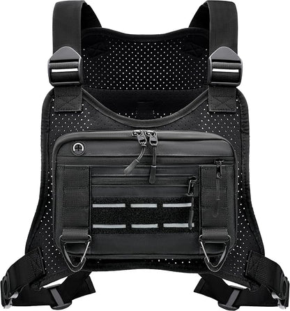 Sports Chest Bag for Men, Lightweight Water-Resistant Running Chest Pack for Workouts, Cycling, Phone Holder & Extra Storage (Black – Breathable Design)