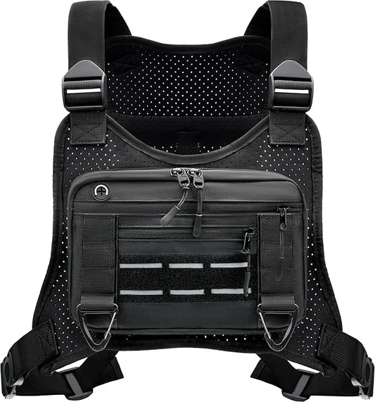 Sports Chest Bag for Men, Lightweight Water-Resistant Running Chest Pack for Workouts, Cycling, Phone Holder & Extra Storage (Black – Breathable Design)