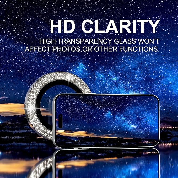 Choiche Compatible for iPhone 17 Pro/iPhone 17 Pro Max Camera Lens Protector Bling, 9H Tempered Glass Camera Cover Screen Protector Metal Ring Decoration Accessories (Glitter-Titanium Natural)