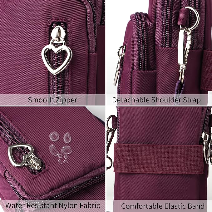 Women Cell Phone Purse Wristband Sport Armband Wallet Travel Crossbody Cell Phone Purse for Galaxy S10 Plus S9 Plus A50 A7 J7,OnePlus 6T,HTC U12 (Purple)