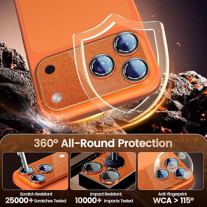 Camera Lens Protector Compatible with iPhone 17 Pro Max- Metal Frame Tempered Glass Cover, [Anti-Scratch] [Drop-Proof][Strong-Adhesion] Rear Camera Screen Cover- Orange