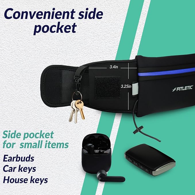 Fitletic - Ultimate II Running Pouch with Gels, Runners Pouch, Running Waist Belt with Gel Loops, Exterior Pocket, Inner Pocket, and Integrated Bib Toggles, Running Accessories