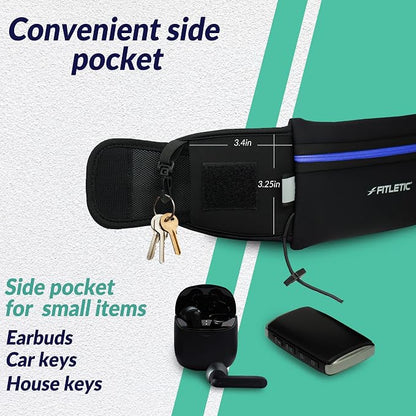 Fitletic - Ultimate II Running Pouch with Gels, Runners Pouch, Running Waist Belt with Gel Loops, Exterior Pocket, Inner Pocket, and Integrated Bib Toggles, Running Accessories