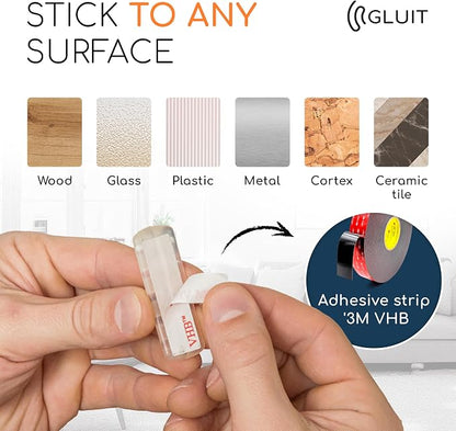 GLUIT Cord Organizer for Desk, Cable Holder for Nightstand, Charger Organizer, Adhesive Desktop Wire Clips, Multislot Cable Management, Table Organizer Accessories - 5 Pack, 15 Slots, Transparent