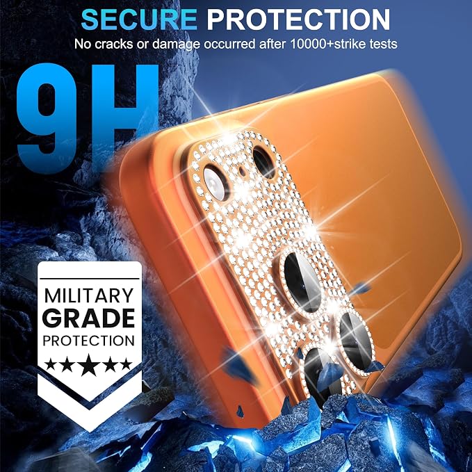 Suoman for iPhone 17 Pro Camera Lens Protector, [All-in-one Diamond] [Strong-Adhesion] Metal Frame Tempered Glass Camera Lens Cover -Orange