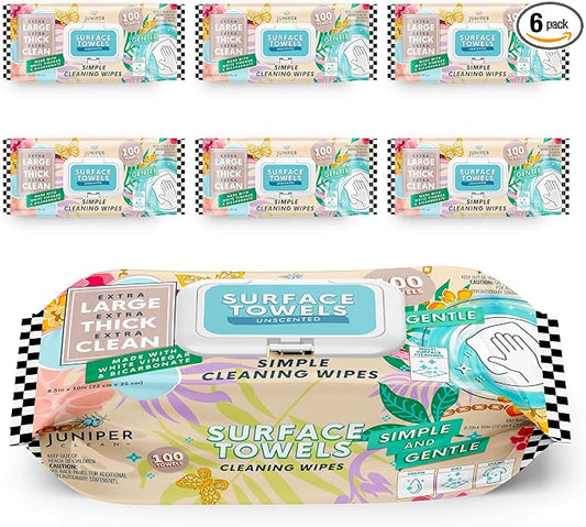 6 Packs Surface Cleaning Wipes Bleach Free, Thick & Large Dispose, All-Purpose Cleaner for Bathroom, Kitchen, Office, 600 Count Soft Flow, Biodegradable, No Scent
