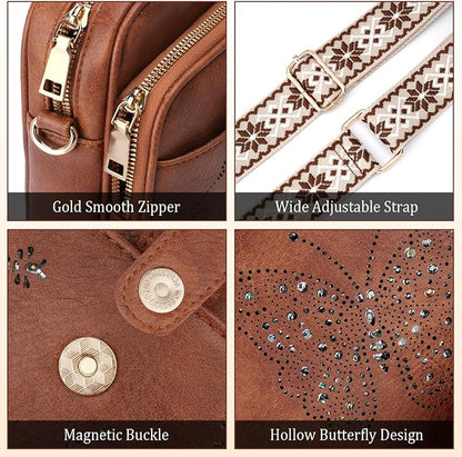KITEVIUN Crossbody Bags for Women Leather Crossbody Purse Small Shoulder Phone Purse with Adjustable Strap & RFID Card Slots