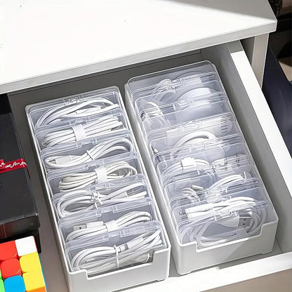 2 Pack 11 Grid Cable Organizer Box with Switch for Desktop Cord Storage | Desk wire sorting, office household dual use, multi grid classified storage, transparent visible interior, cord management