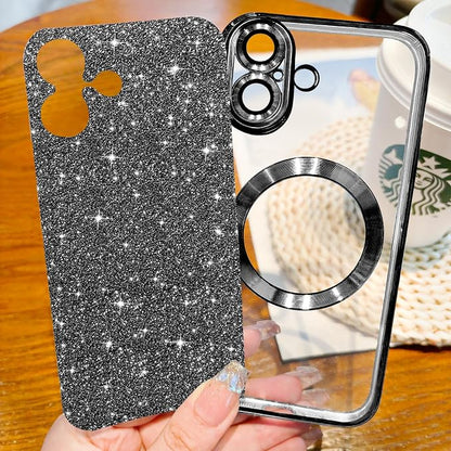 Hython for iPhone 17 Case Glitter Clear Magnetic Phone Cases [Compatible with MagSafe] Full Camera Lens Protector Sparkle Luxury Plating Slim Shockproof Protective Cover Women, Black