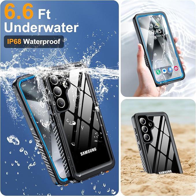 GOLDJU for Samsung Galaxy S25 Plus Case Waterproof,IP68 Waterproof Dustproof Case with Built-in Screen Protector, Full Body Protective Phone Cover for Galaxy S25 Plus 6.6 Inch, Blue/Clear