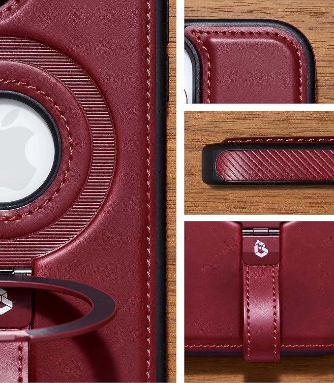 for iPhone 13 Pro Max Leather Case with Stand, Anti-Slip Grip Ring, Fits for MagSafe (Burgundy, iPhone 13 Pro Max)