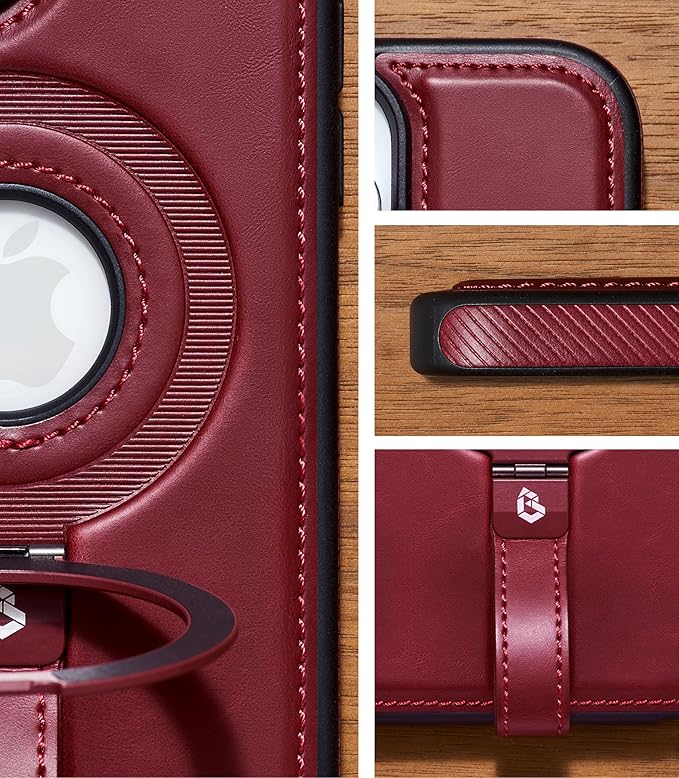 for iPhone 12 / iPhone 12 Pro Leather Case with Stand, Anti-Slip Grip Ring, Fits for MagSafe (Burgundy, iPhone 12/12 Pro)