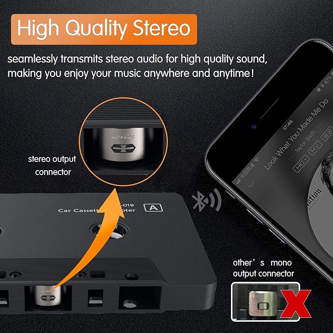 Arsvita Car Audio Bluetooth Cassette Receiver, Tape Player Bluetooth 5.0 Cassette Aux Adapter