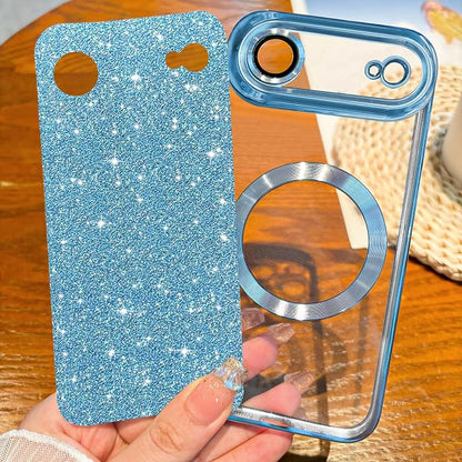 Hython for iPhone Air Case Glitter Clear Magnetic Phone Cases [Compatible with MagSafe] Full Camera Lens Protector Sparkle Luxury Plating Slim Shockproof Protective Cover Women, Light Blue