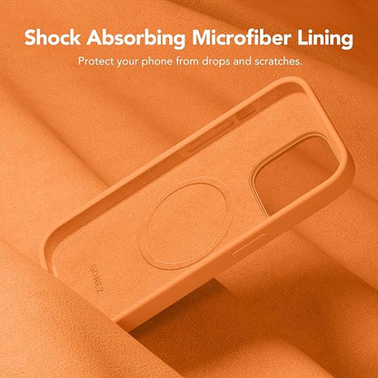 GONEZ Magnetic for iPhone 13 Pro Max Case, Compatible with MagSafe, [Screen Protector + Camera Lens Protector], Silicone Shockproof Anti-Scratch Protective Phone Case 6.7 inch, Orange
