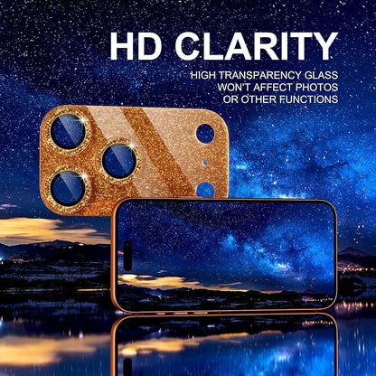 Choiche Compatible for iPhone 17 Pro Camera Lens Protector, Bling Camera Cover with 9H Tempered Glass Lens Screen Protector Metal Ring Decoration Accessories 6.3-inch (Glitter-Orange)