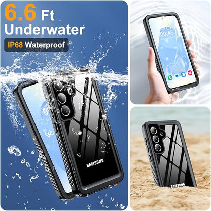 GOLDJU for Samsung Galaxy S25 Case Waterproof,IP68 Waterproof Dustproof Case with Built-in Screen Protector, Full Body Protective Phone Cover for Galaxy S25 6.2 Inch, Black/Clear