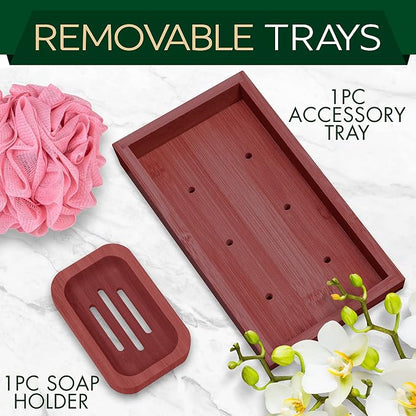 SereneLife Premium Bathtub Tray Caddy with Gift Box and Bow Set, Expandable Bath Tray, Unique House Warming Gifts for Mom, Women, Wedding, Anniversary, Bridal Shower, Fit for All Tub - Stain Brown