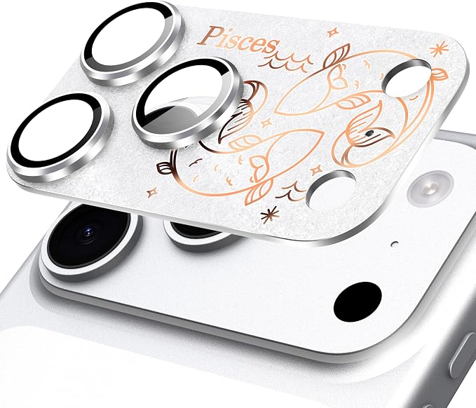Compatible for iPhone 17 Pro Camera Lens Protector, Pisces Pattern, Drop Protection, Anti Scratch Full-Coverage, AR 360-Degree Protection, Camera Transmfttance HD, Easy Installation, Silver