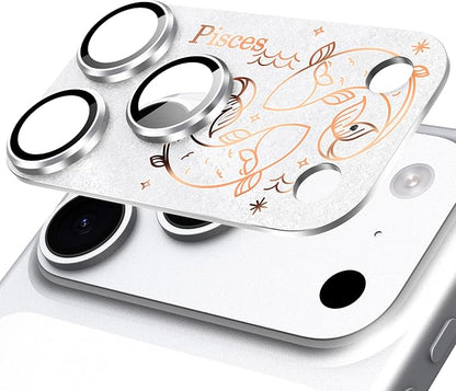 Compatible for iPhone 17 Pro Camera Lens Protector, Pisces Pattern, Drop Protection, Anti Scratch Full-Coverage, AR 360-Degree Protection, Camera Transmfttance HD, Easy Installation, Silver
