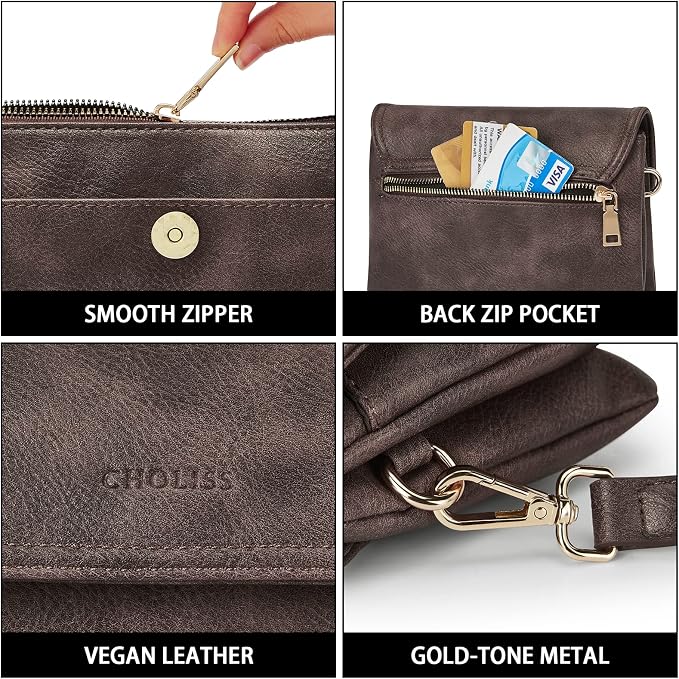 CHOLISS Small Crossbody Bags for Women, Vegan Leather Cell Phone Purse, Mini Travel Purse with Adjustable Strap Womens Gifts