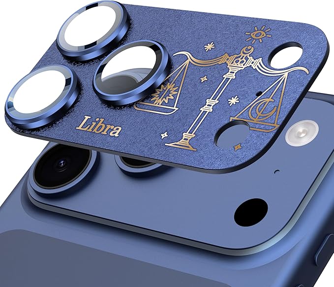Compatible for iPhone 17 Pro Max Camera Lens Protector, Libra Pattern, Drop Protection, Anti Scratch Full-Coverage, AR 360-Degree Protection, Camera Transmfttance HD, Easy Installation, Dark Blue