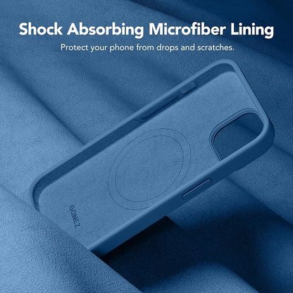 GONEZ Magnetic for iPhone 14 Case, Compatible with Magsafe, with Screen Protector + Camera Protector, Anti-Scratch Microfiber Lining, Liquid Silicone Shockproof Protective Phone Case, Lake Blue