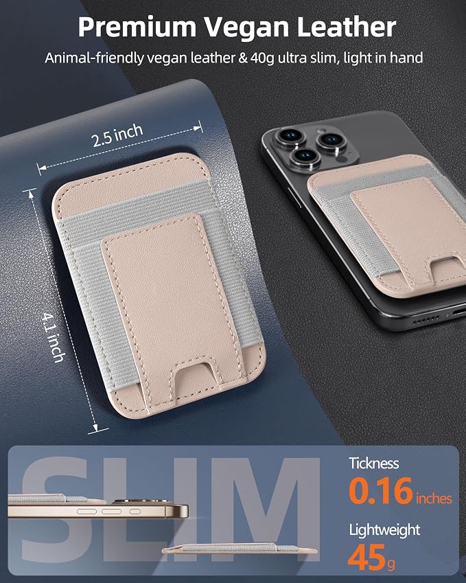 Upgraded for Magsafe Wallet, Strongest Magnetic Wallet for iPhone 17/16/15/14/13/12 Series, Magnetic Card Holder with 2 Card Slots, RFID Blocking, Vegan Leather, Fit 7 Cards, Desert Titanium Gold