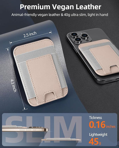 Upgraded for Magsafe Wallet, Strongest Magnetic Wallet for iPhone 17/16/15/14/13/12 Series, Magnetic Card Holder with 2 Card Slots, RFID Blocking, Vegan Leather, Fit 7 Cards, Desert Titanium Gold