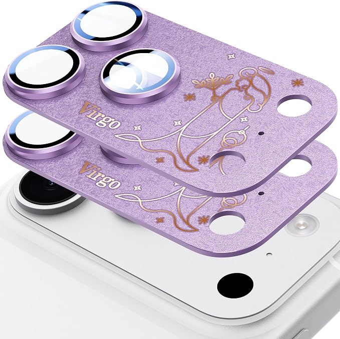 2 Pack Camera Lens Protector for iPhone 17 Pro Max,Virgo Pattern, AR 360-Degree Protection,Drop Protection,Anti Scratch Full-Coverage,Camera Transmfttance HD,Easy Installation, Purple