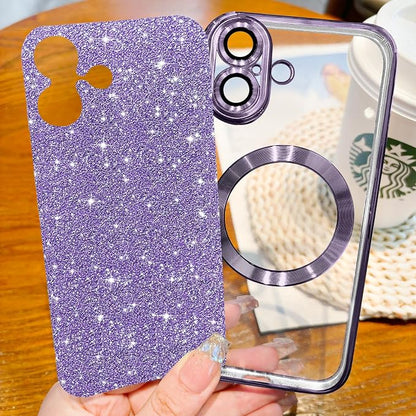 Hython for iPhone 17 Case Glitter Clear Magnetic Phone Cases [Compatible with MagSafe] Full Camera Lens Protector Sparkle Luxury Plating Slim Shockproof Protective Cover Women, Purple
