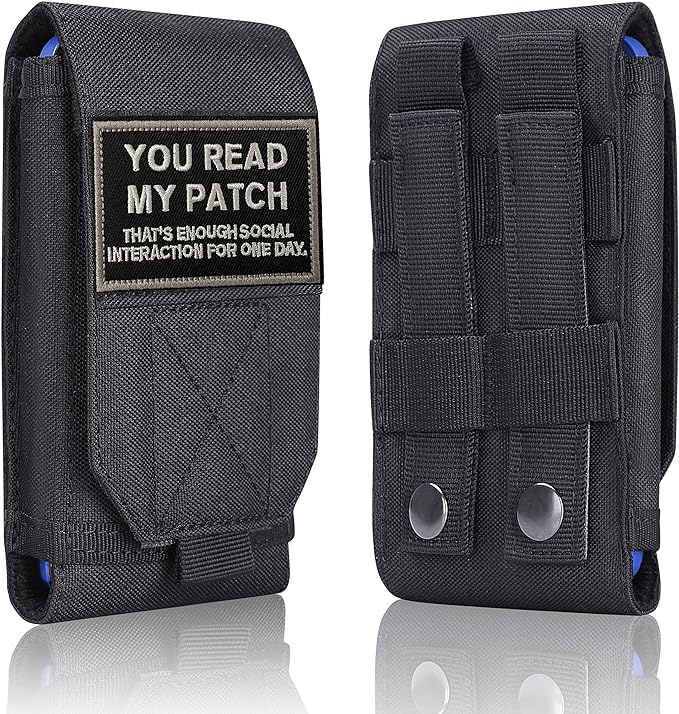 Black Tactical Molle Cellphone Pouch Case,Heavy Duty Waterproof Phone Holster Bag for iPhone 11 12 13 Pro Max for Samsung S22 S21 S20 FE Note 20 A13 A12 A02S Less 6.7" Phone with 1 Pack Patch