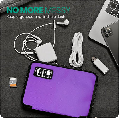Cord Organizer Travel, Electronics Organizer Tech Pouch - Portable Cable Organizer Bag for Cords, Charger, Phone, SD Card, Power Bank for Travel & Daily Use -Purple Green