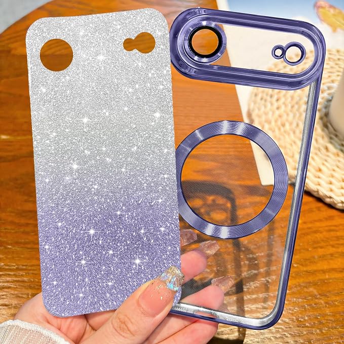 Hython for iPhone Air Case Glitter Clear Magnetic Phone Cases [Compatible with MagSafe] Full Camera Lens Protector Sparkle Luxury Plating Slim Shockproof Protective Cover, Gradient Light Purple