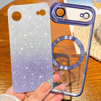 Hython for iPhone Air Case Glitter Clear Magnetic Phone Cases [Compatible with MagSafe] Full Camera Lens Protector Sparkle Luxury Plating Slim Shockproof Protective Cover, Gradient Light Purple