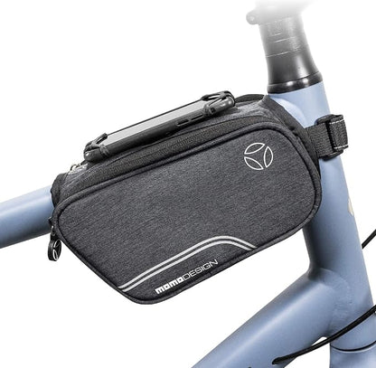 MOMO Design Bike TTB03 Double Top Tube Bag, Horizontal/Vertical View Phone-Holder, Reflective Piping, Water Resistant, Universal Fit, 1.25L Capacity