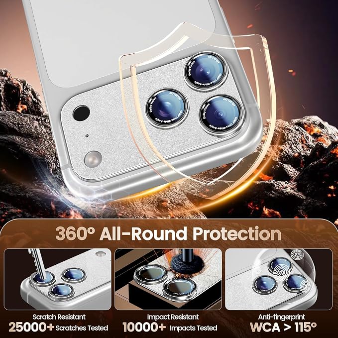 Camera Lens Protector Compatible with iPhone 17 Pro - Metal Frame Tempered Glass Cover, [Anti-Scratch] [Drop-Proof][Strong-Adhesion] Rear Camera Screen Cover- Sparkle Silver