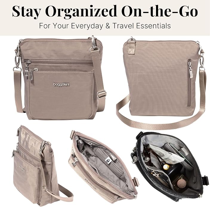 Baggallini Modern Pocket Crossbody Bag for Women, 8.5"x8.5" Handbag Purse with RFID, Lightweight Water-Resistant