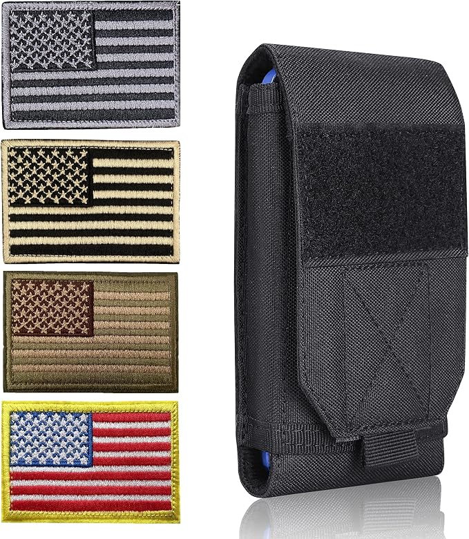 Black Tactical Molle CellPhone Pouch Case,Heavy Duty Waterproof Phone Holster Bag for iPhone 11 12 13 Pro Max For Samsung S22 S21 S20 FE Note 20 A13 A12 A02S Less 6.7" Phone with 4 Pack Patches