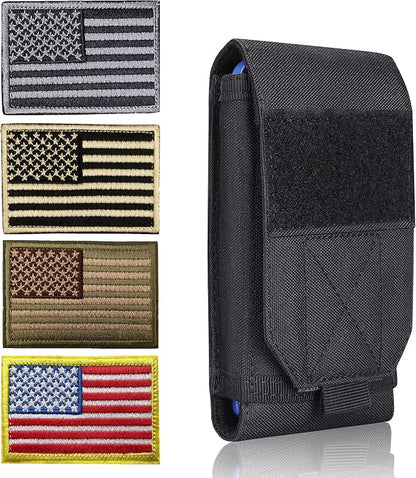 Black Tactical Molle CellPhone Pouch Case,Heavy Duty Waterproof Phone Holster Bag for iPhone 11 12 13 Pro Max For Samsung S22 S21 S20 FE Note 20 A13 A12 A02S Less 6.7" Phone with 4 Pack Patches