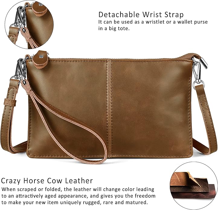 befen Genuine Leather Wristlet Clutch Wallet Purses Small Crossbody Bags for Women with RFID Blocking Card Slots