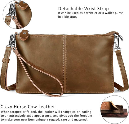 befen Genuine Leather Wristlet Clutch Wallet Purses Small Crossbody Bags for Women with RFID Blocking Card Slots
