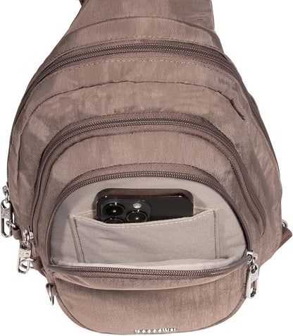 Baggallini Securtex® Anti-Theft Multi Zip Sling - Lightweight 8.6"x15.2" Travel Bag with Locking Zippers & RFID Protection