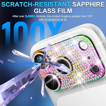 Suoman for iPhone 17 Pro Camera Lens Protector, [All-in-one Diamond] [Strong-Adhesion] Metal Frame Tempered Glass Camera Lens Cover -Colorful