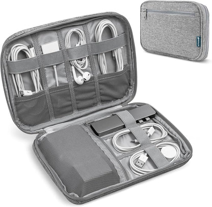 PAVILIA Travel Cord Organizer Case for Cables & Chargers, Gray | 10 x 6.8 x 1.7 in 600D water-repellent electronics bag pouch with 7 loops, 5 mesh pockets, front zip pocket and dual zippers