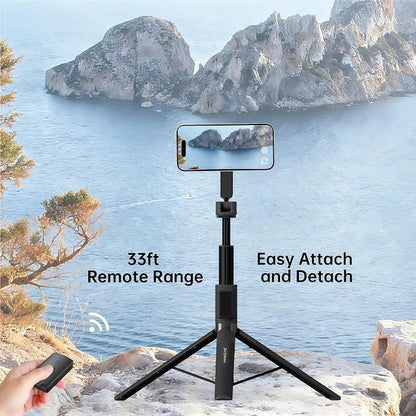 Selfie Stick for iPhone MagSafe, 67" Extendable Magnetic Phone Tripod with Remote, 360° Rotatable Travel Tripod with Metal Ring, Compatible with iPhone 12-17/Samsung Galaxy/Android Phones